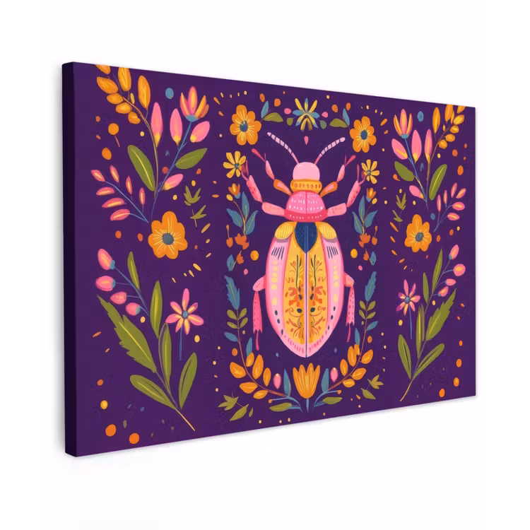 Kever - Felgekleurd - Bloemen - Bladeren canvas 2cm klein -z3d
