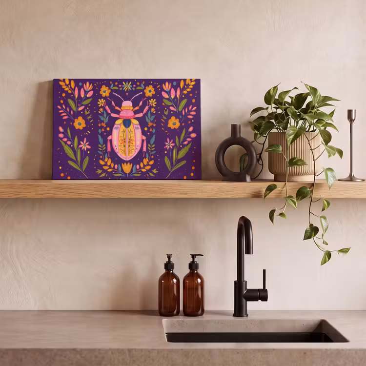 Kever - Felgekleurd - Bloemen - Bladeren canvas 2cm klein -sfeer3