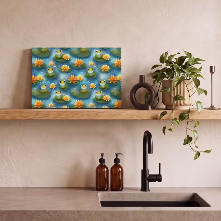 Kikker - Lelies - Groen canvas 2cm klein 34 -sfeer3