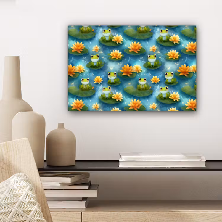 Kikker - Lelies - Groen canvas 2cm klein 34 -sfeer6