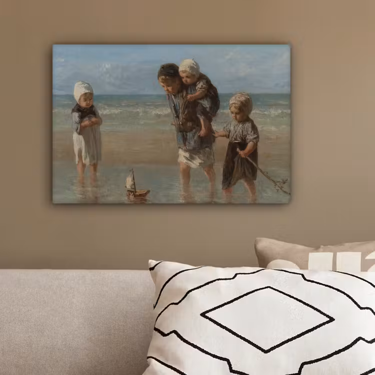 Kinderen der zee - Schilderij van Jozef Israëls canvas 2cm klein -sfeer3