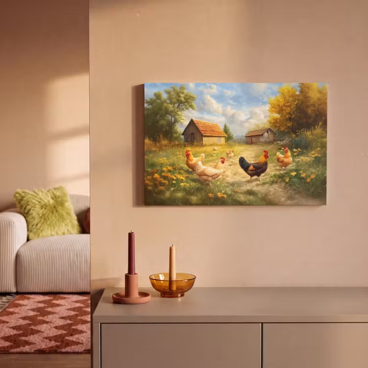 Kippen - Landelijke rust - Natuur canvas 2cm klein -sfeer1