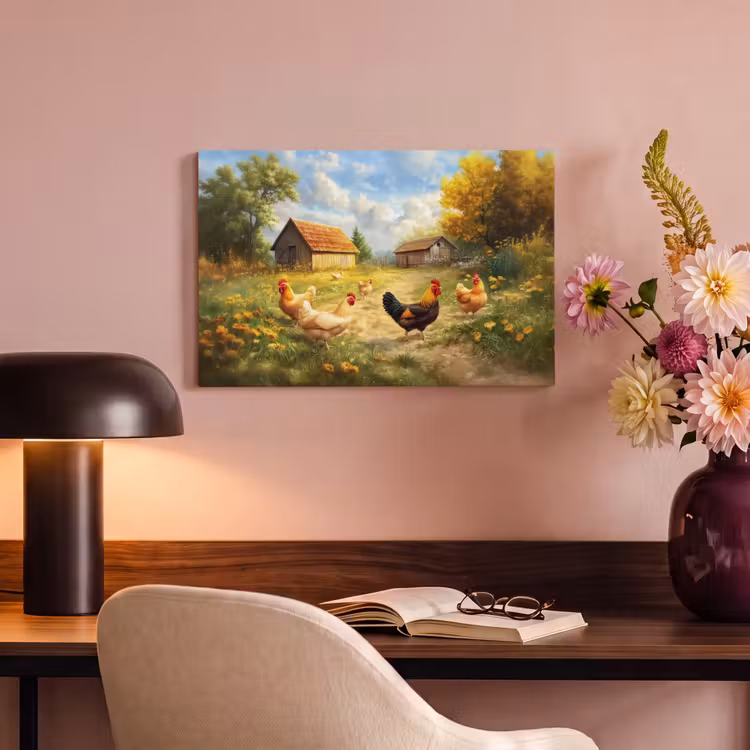 Kippen - Landelijke rust - Natuur canvas 2cm klein -sfeer4