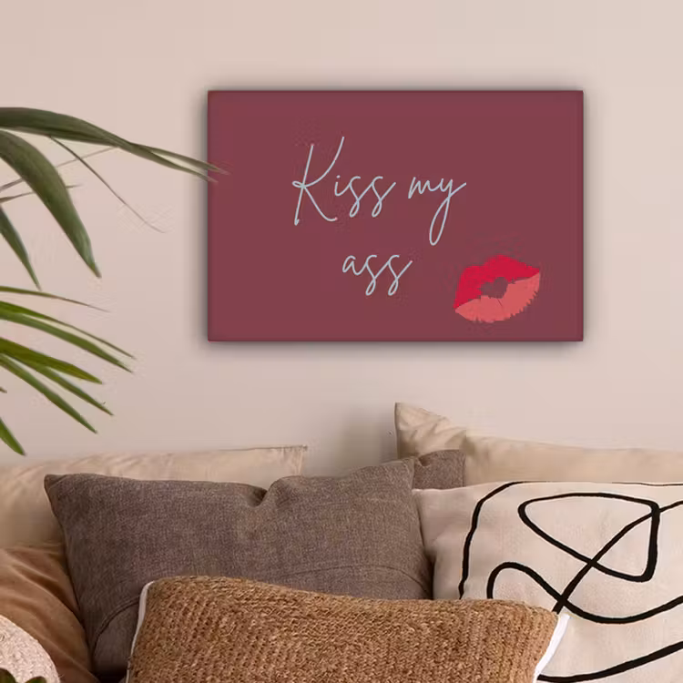 Kiss my ass - Lip - Bordeaux canvas 2cm klein -sfeer1