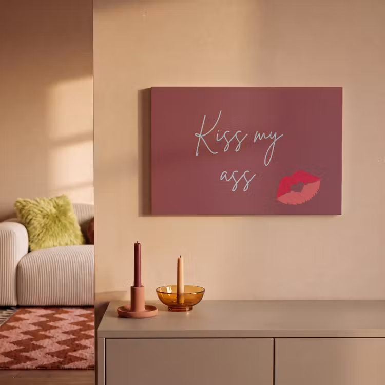 Kiss my ass - Lip - Bordeaux canvas 2cm klein -sfeer1