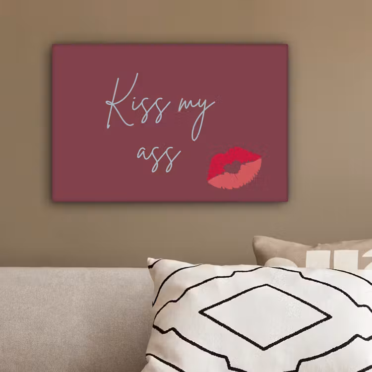 Kiss my ass - Lip - Bordeaux canvas 2cm klein -sfeer3