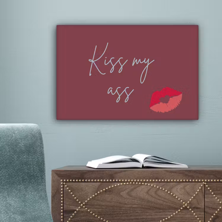Kiss my ass - Lip - Bordeaux canvas 2cm klein -sfeer4