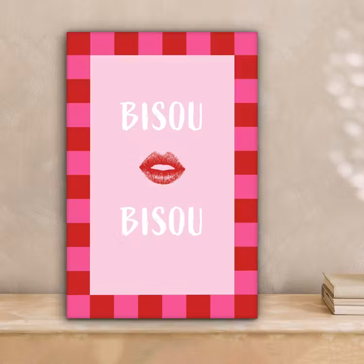 Kiss - Roze - Frans - Valentijn canvas 2cm klein -sfeer1