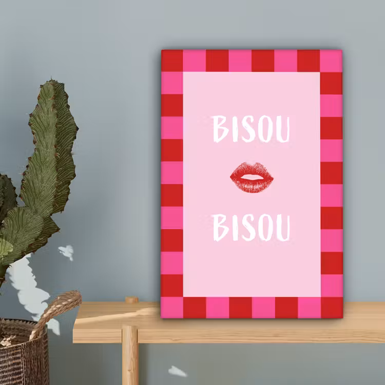 Kiss - Roze - Frans - Valentijn canvas 2cm klein -sfeer4
