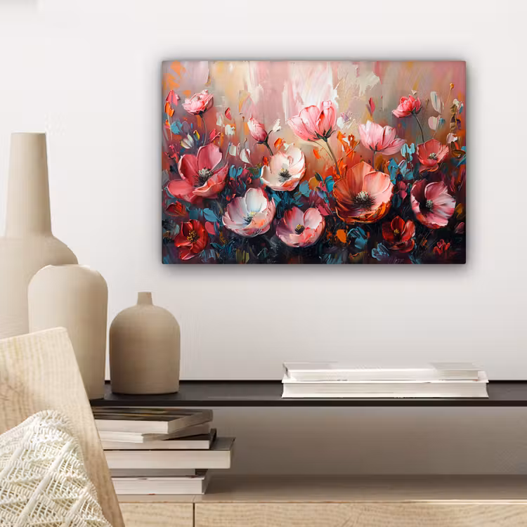 Klaprozen - Roze - Bloemen - Botanisch - Kunst canvas 2cm klein -sfeer6