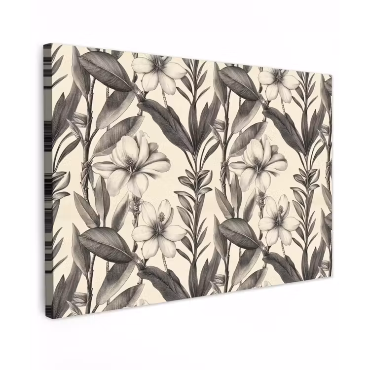 Klassiek - Botanisch - Zwart - Beige canvas 2cm klein 34 -z3d