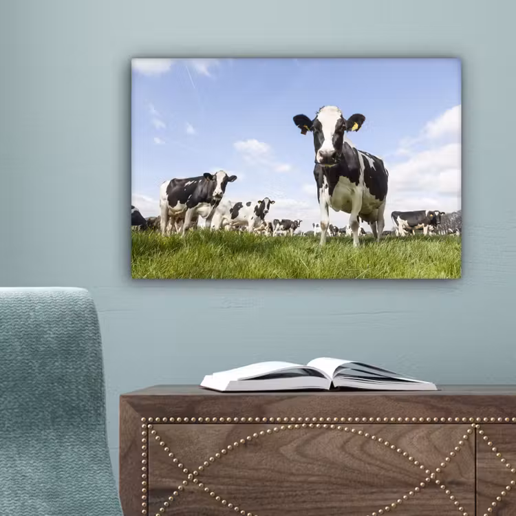 Koeien - Gras - Dieren - Zon - Boerderij canvas 2cm klein -sfeer4