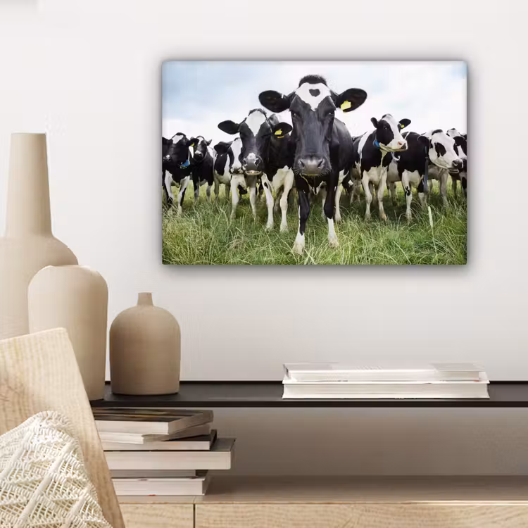 Koeien - Gras - Lente - Dieren - Weiland - Boerderij canvas 2cm klein -sfeer6