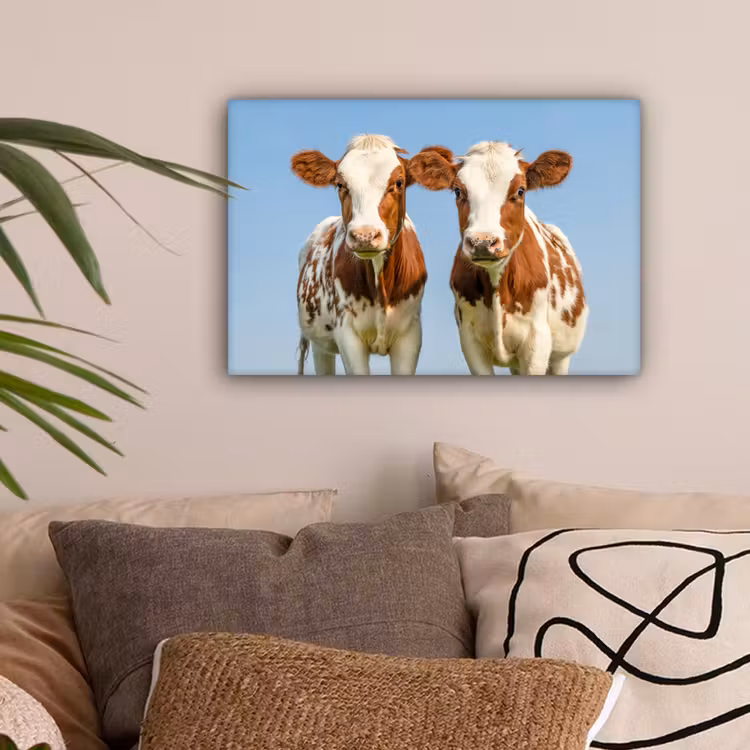 Koeien - Lucht - Dieren - Boerderij - Portret canvas 2cm klein -sfeer1