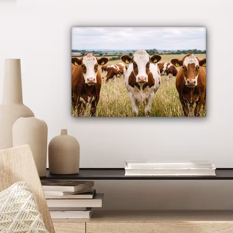 Koeien - Portret - Weide - Boerderij - Nieuwsgierig canvas 2cm klein -sfeer6