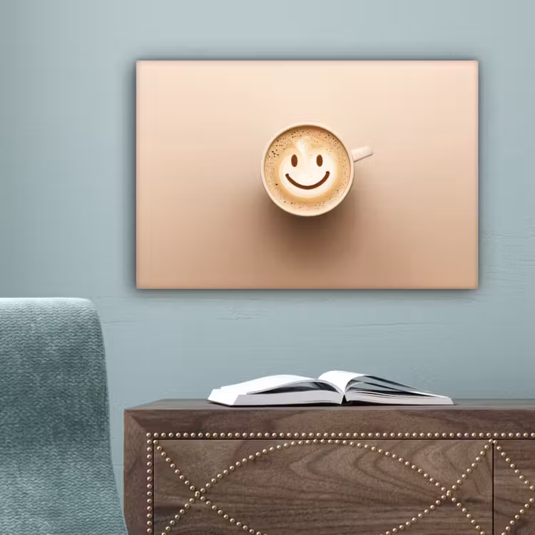 Koffie - Melkschuim - Lach - Beige canvas 2cm klein -sfeer4