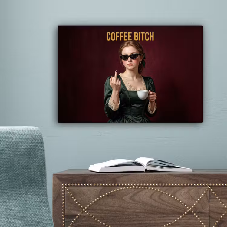 Koffie - Vrouw - Middelvinger canvas 2cm klein -sfeer4