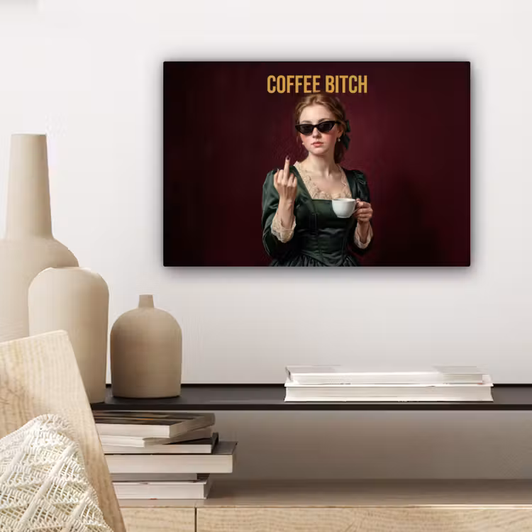 Koffie - Vrouw - Middelvinger canvas 2cm klein -sfeer6