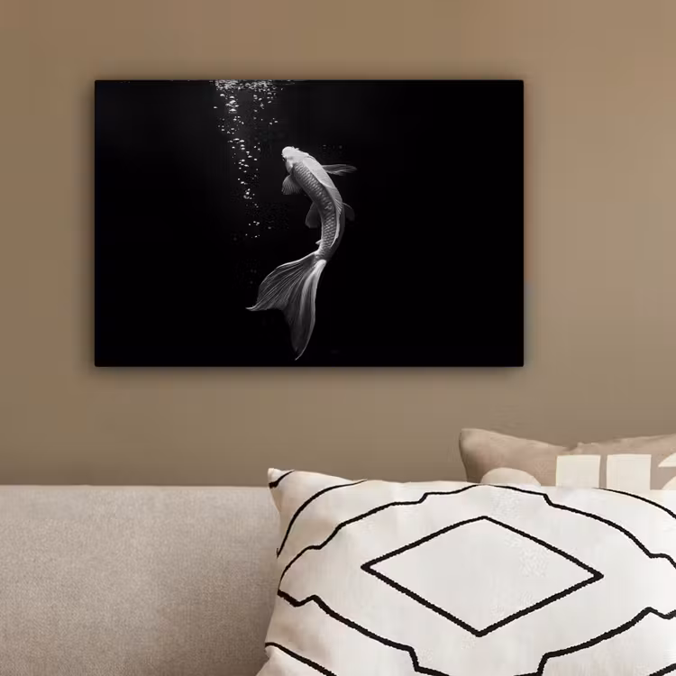Koi - Vis - Wit - Zwart canvas 2cm klein -sfeer3