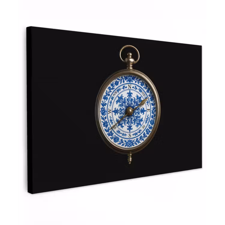 Kompas - Delfts blauw - Zwart canvas 2cm klein -z3d
