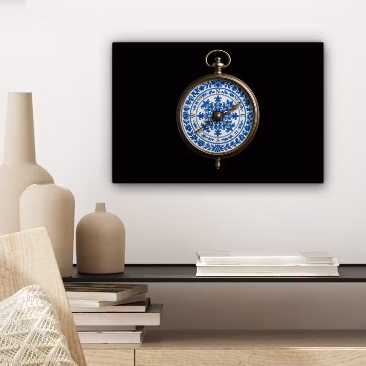 Kompas - Delfts blauw - Zwart canvas 2cm klein -sfeer6