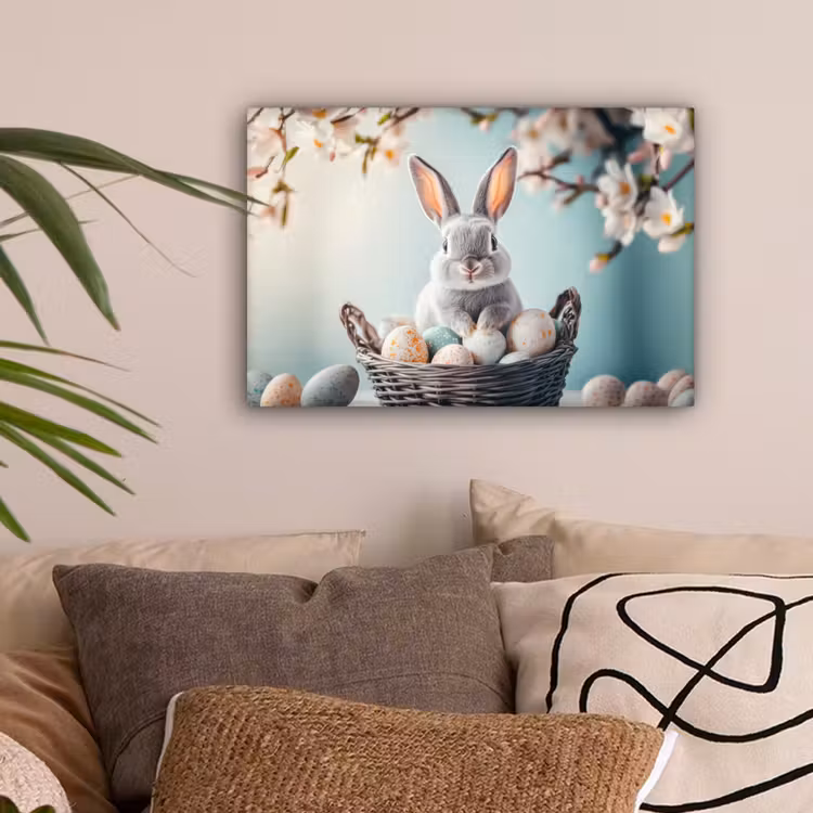 Konijn - Eieren - Mand canvas 2cm klein -sfeer1
