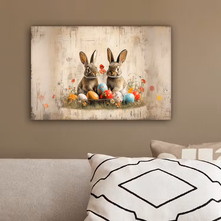 Konijnen - Bloemen - Eieren canvas 2cm klein -sfeer3