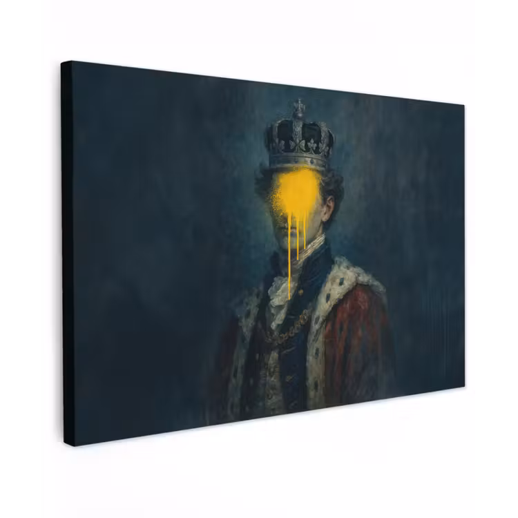 Koning - Portret - Druipende gele verf canvas 2cm klein -z3d