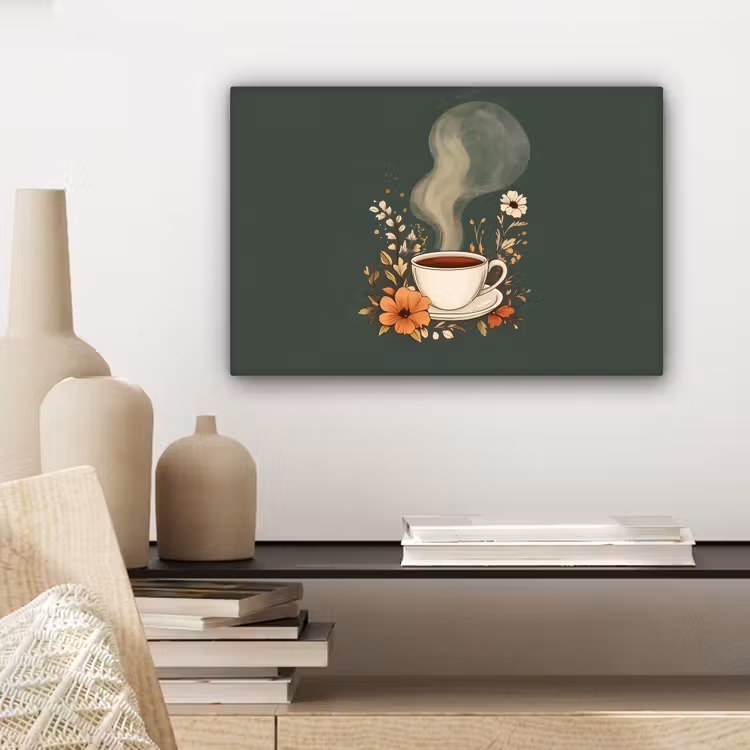 Kop - Bloemen - Groen - Koffie canvas 2cm klein -sfeer6