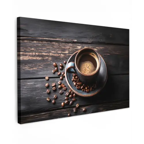 Kop - Koffie - Hout - Bonen canvas 2cm klein -z3d
