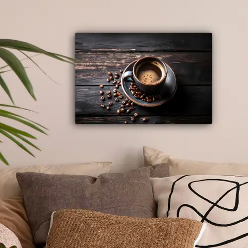 Kop - Koffie - Hout - Bonen canvas 2cm klein -sfeer1