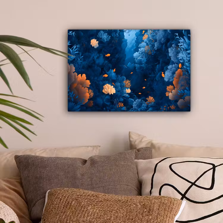 Koraalrif - Vissen - Oceaan - Blauw canvas 2cm klein -sfeer1