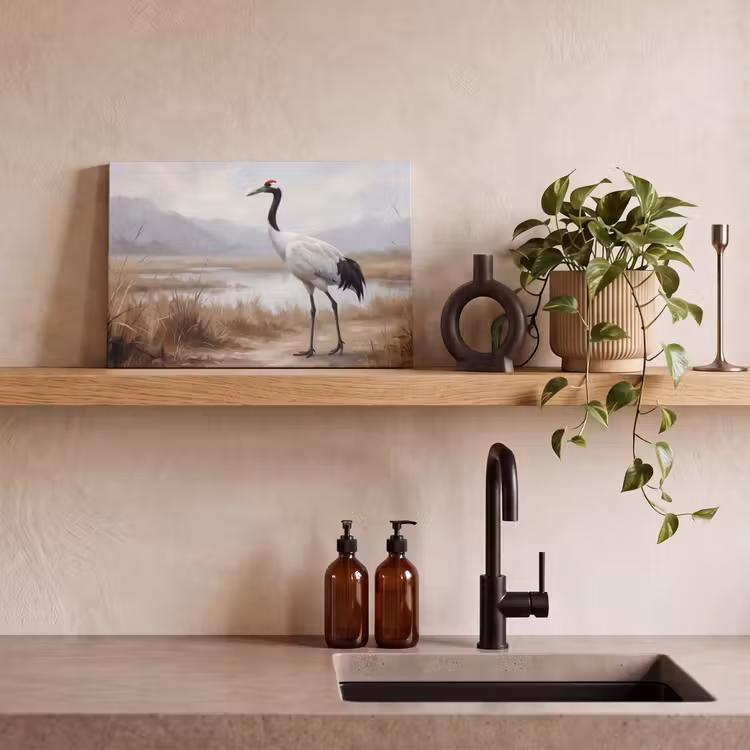Kraanvogel - Natuur - Realistisch canvas 2cm klein -sfeer3