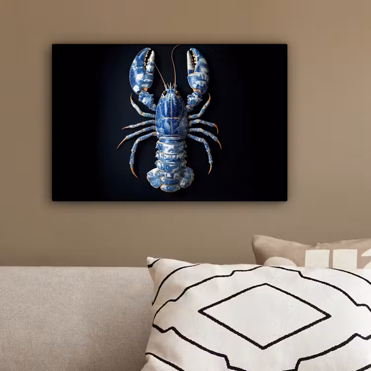Kreeft - Delftsblauw - Schild - Stoer canvas 2cm klein -sfeer3