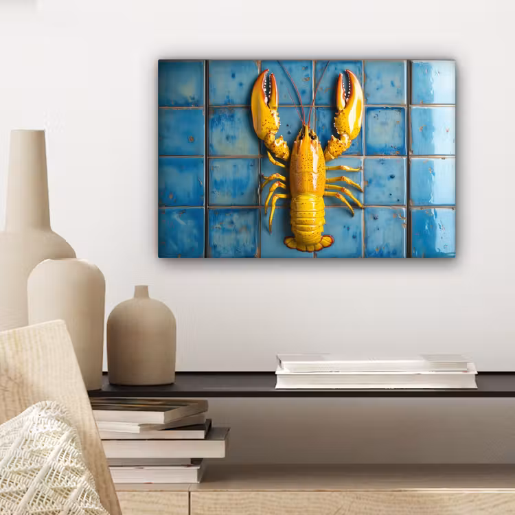 Kreeft - Geel - Blauw - Tegels canvas 2cm klein -sfeer6