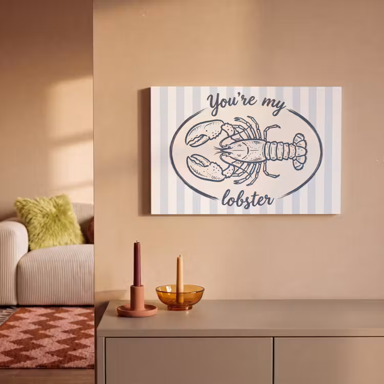 Kreeft - Illustratie - Liefde - Blauw - Decoratie canvas 2cm klein -sfeer1