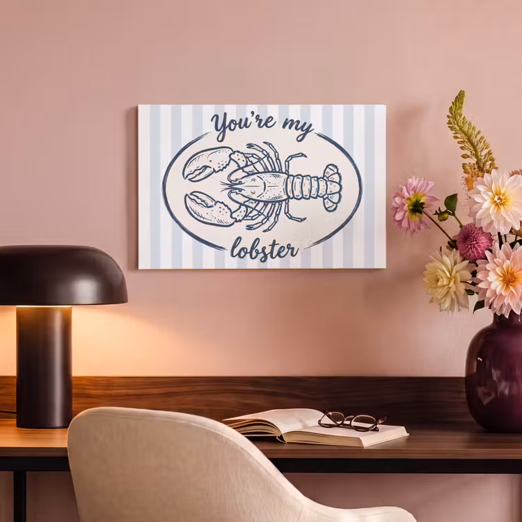Kreeft - Illustratie - Liefde - Blauw - Decoratie canvas 2cm klein -sfeer4