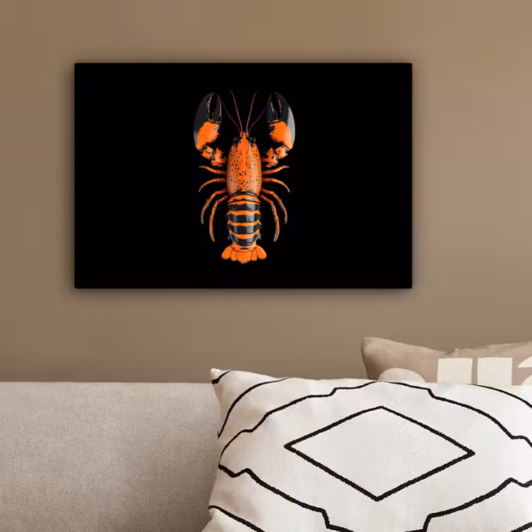 Kreeft - Oranje - Zwart - Modern canvas 2cm klein -sfeer3
