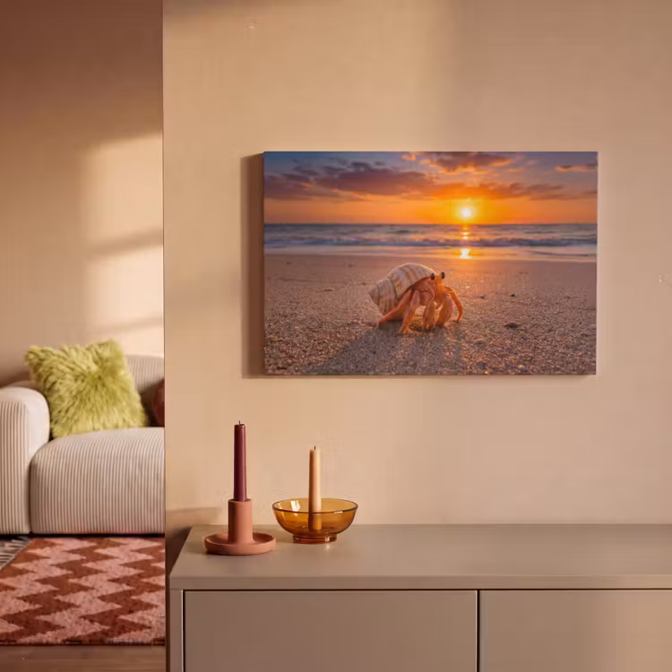 Kreeft - Strand - Natuur - Zonsondergang - Oranje canvas 2cm klein -sfeer1