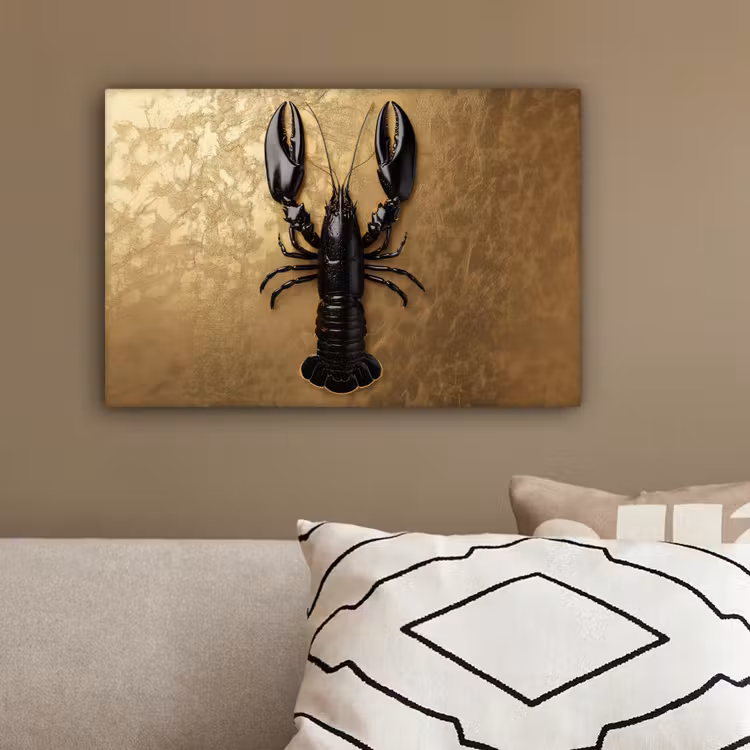 Kreeft - Zwart - Goud - Luxe canvas 2cm klein -sfeer3