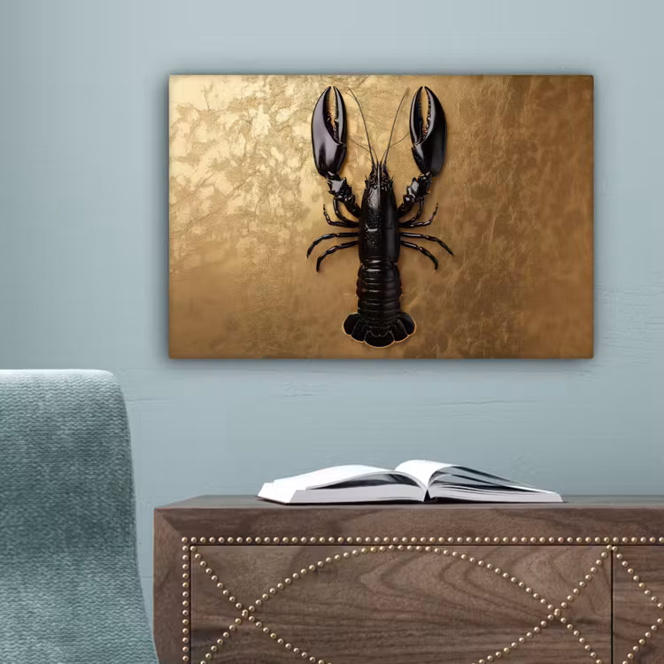 Kreeft - Zwart - Goud - Luxe canvas 2cm klein -sfeer4