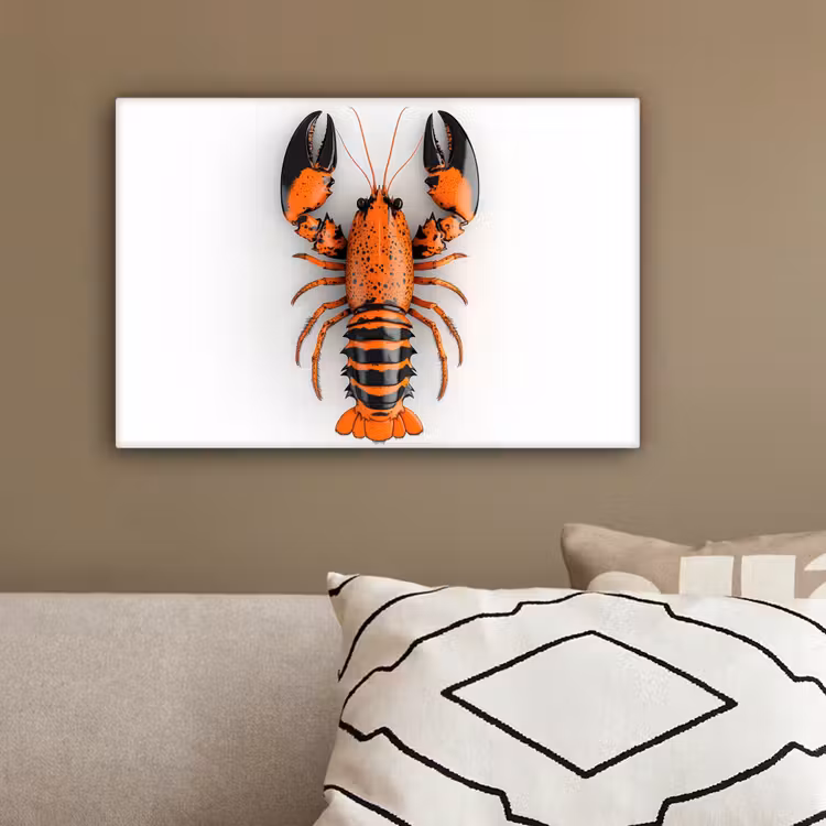 Kreeft - Zwart - Oranje - Wit - Uniek canvas 2cm klein -sfeer3