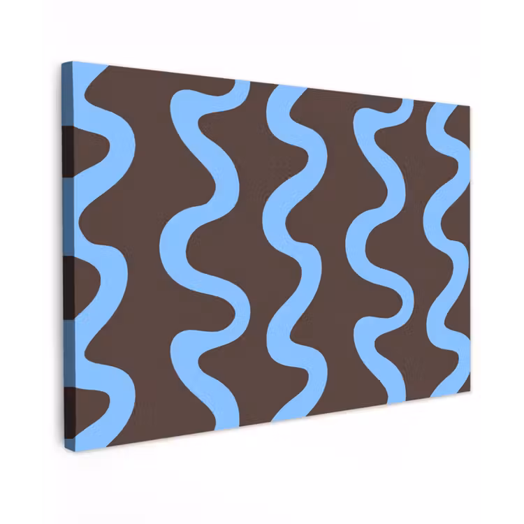 Kronkelende lijnen - Blauw - Bruin - Minimalistisch canvas 2cm klein 34 -z3d