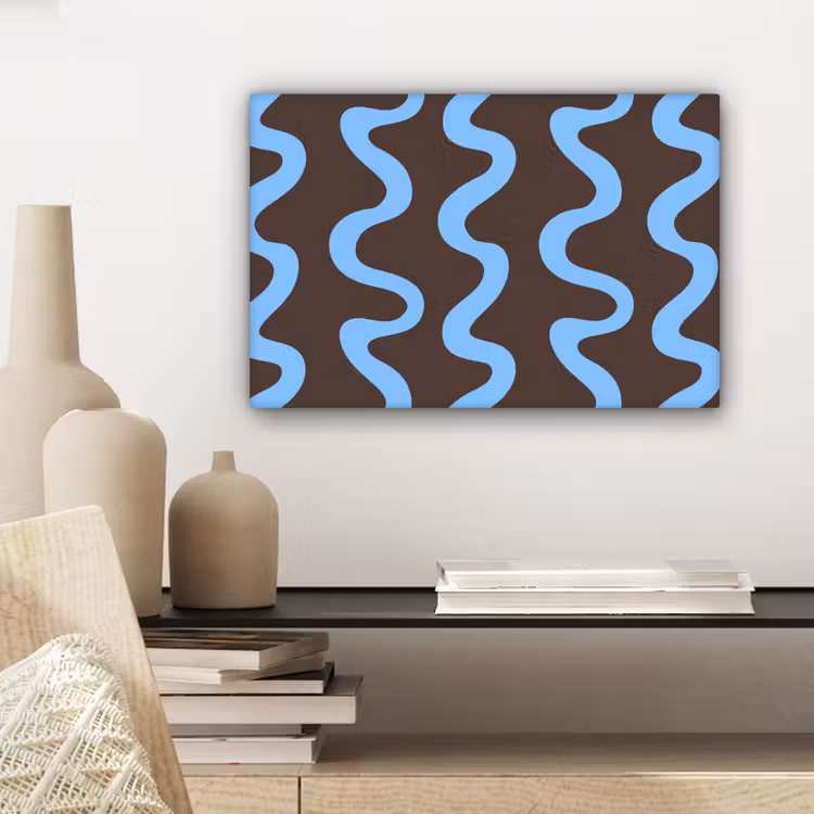 Kronkelende lijnen - Blauw - Bruin - Minimalistisch canvas 2cm klein 34 -sfeer6