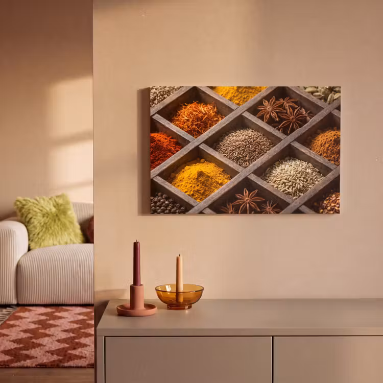 Canvas schilderij - Kruiden - Houten - Eten - Kruiden - Houten - Eten canvas 2cm klein