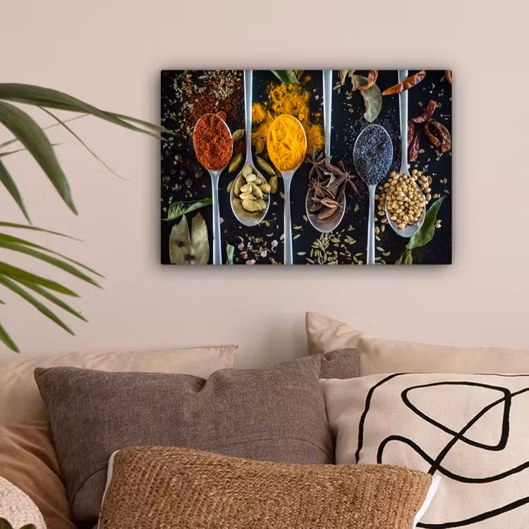 Kruiden - Lepel - Specerijen - Zwart - Keuken canvas 2cm klein -sfeer1