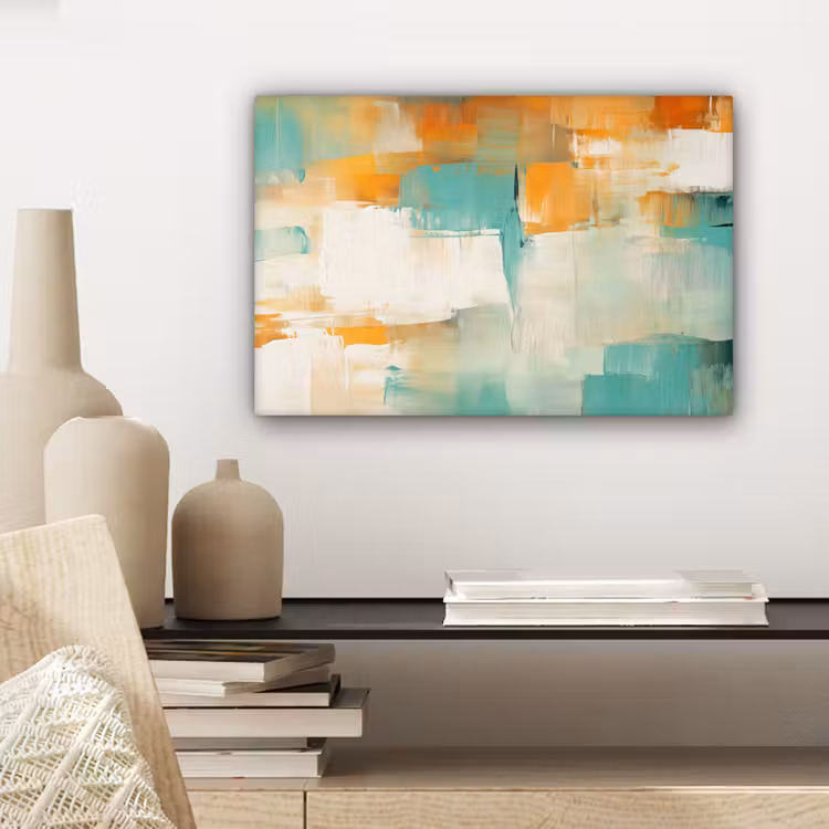 Kunst - Abstract - Blauw - Wit canvas 2cm klein -sfeer6