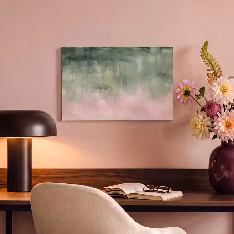 Kunst - Abstract - Modern - Groen - Roze canvas 2cm klein -sfeer4