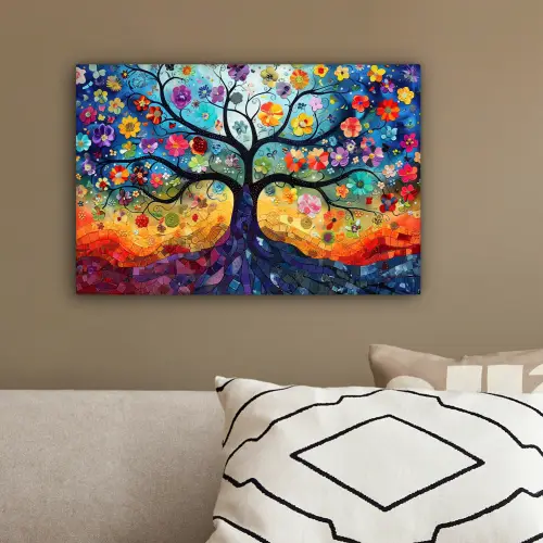 Kunst - Levensboom - Bloemen - Hippie canvas 2cm klein -sfeer3