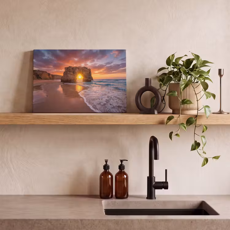 Kust - Rots - Zonsondergang - Zee - Natuur canvas 2cm klein -sfeer3